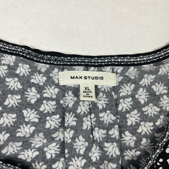 Max Studio Cold Shoulder Floral Top XL Black White Boho Cottagecore Casual Shirt - Picture 4 of 10